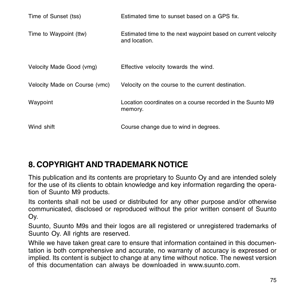 Copyright and trademark notice | SUUNTO M9_en.p65 User Manual | Page 75 / 79