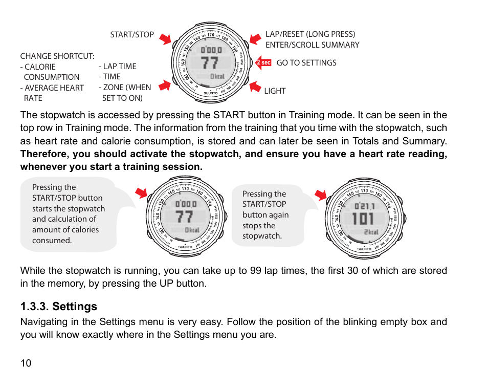 Settings | SUUNTO t1 User Manual | Page 12 / 40