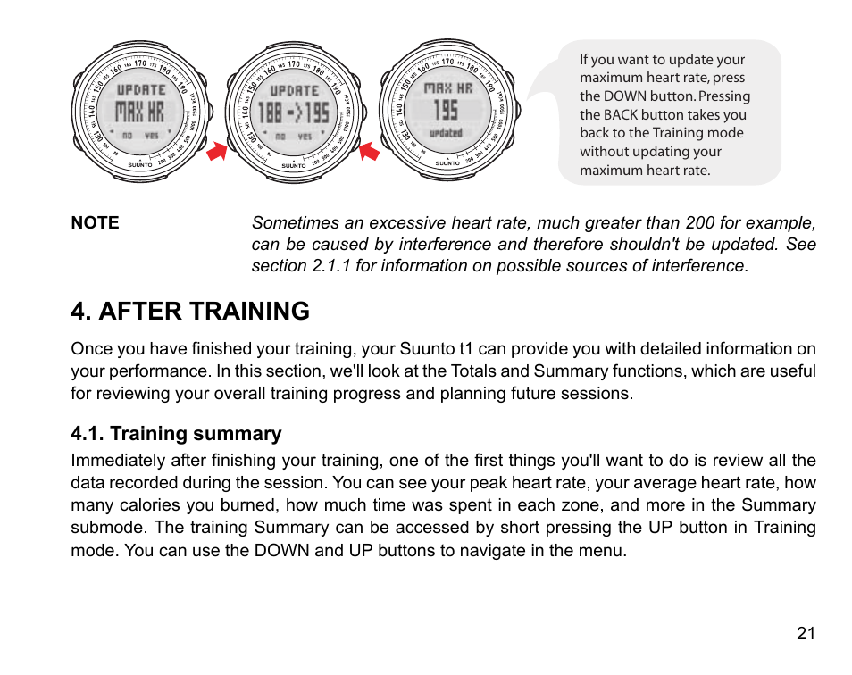 After training, Training summary | SUUNTO t1 User Manual | Page 23 / 40