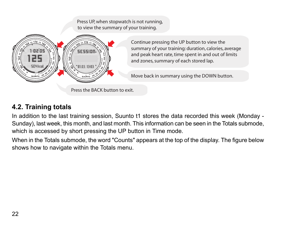 Training totals | SUUNTO t1 User Manual | Page 24 / 40