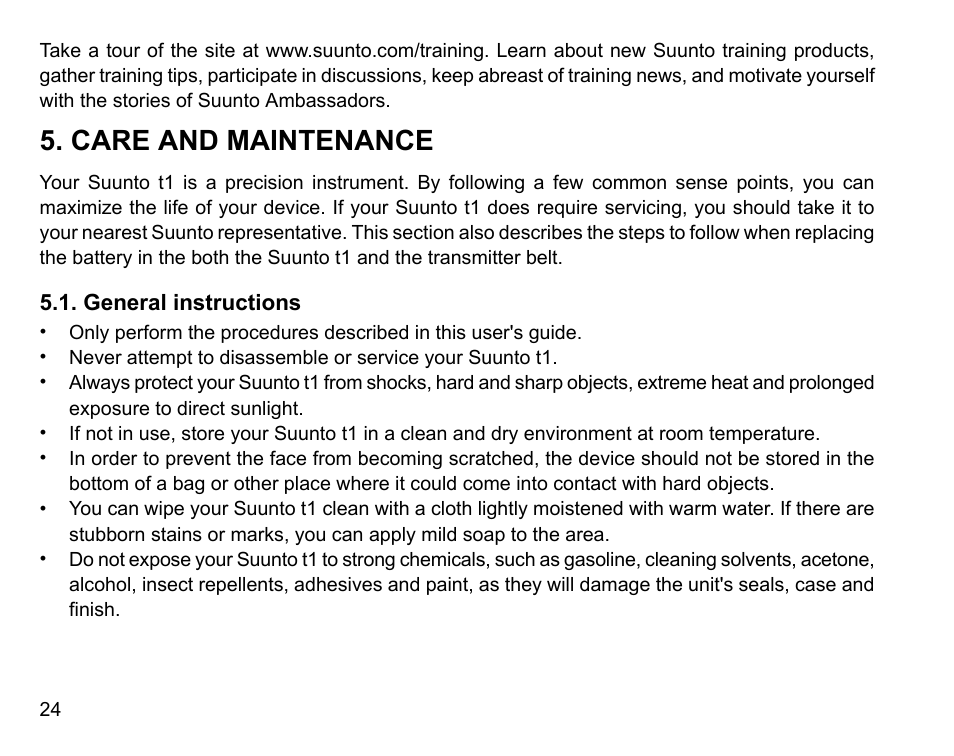 Care and maintenance, General instructions | SUUNTO t1 User Manual | Page 26 / 40