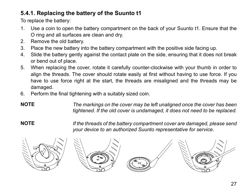Replacing the battery of the suunto t1 | SUUNTO t1 User Manual | Page 29 / 40
