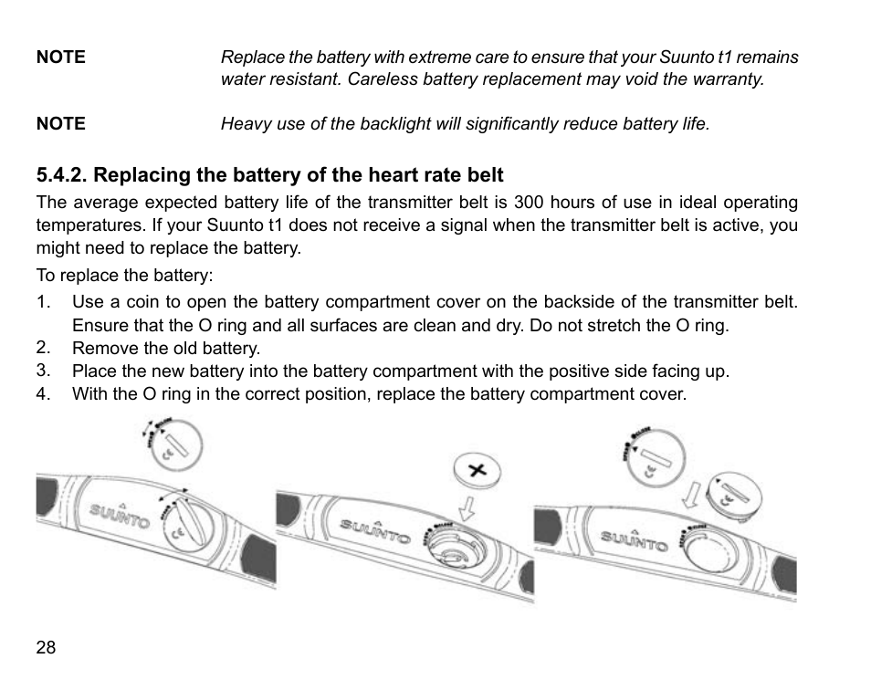 Replacing the battery of the heart rate belt | SUUNTO t1 User Manual | Page 30 / 40