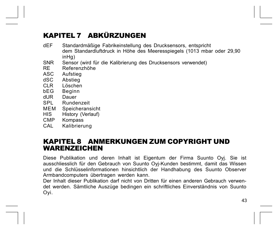 Kapitel 7 abkürzungen | SUUNTO EN | FR | DE | ES | IT | NL | FI | SV User Manual | Page 129 / 352