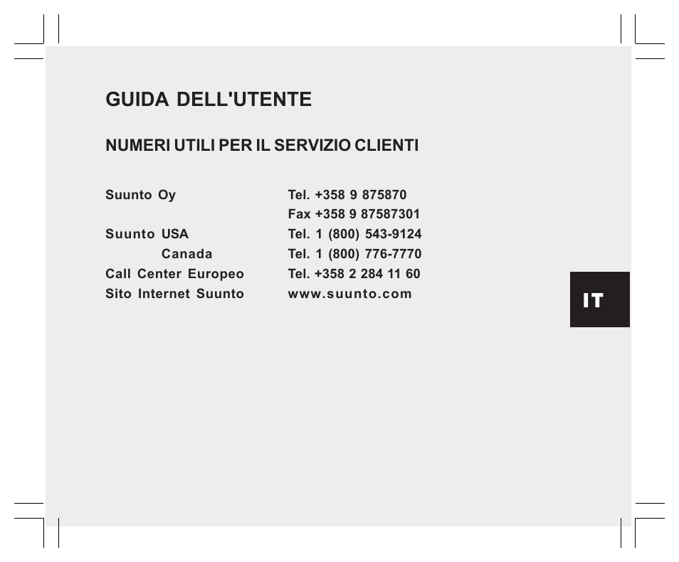 Guida dell'utente, Numeri utili per il servizio clienti | SUUNTO EN | FR | DE | ES | IT | NL | FI | SV User Manual | Page 177 / 352