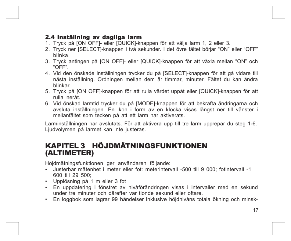 Kapitel 3 höjdmätningsfunktionen (altimeter) | SUUNTO EN | FR | DE | ES | IT | NL | FI | SV User Manual | Page 321 / 352