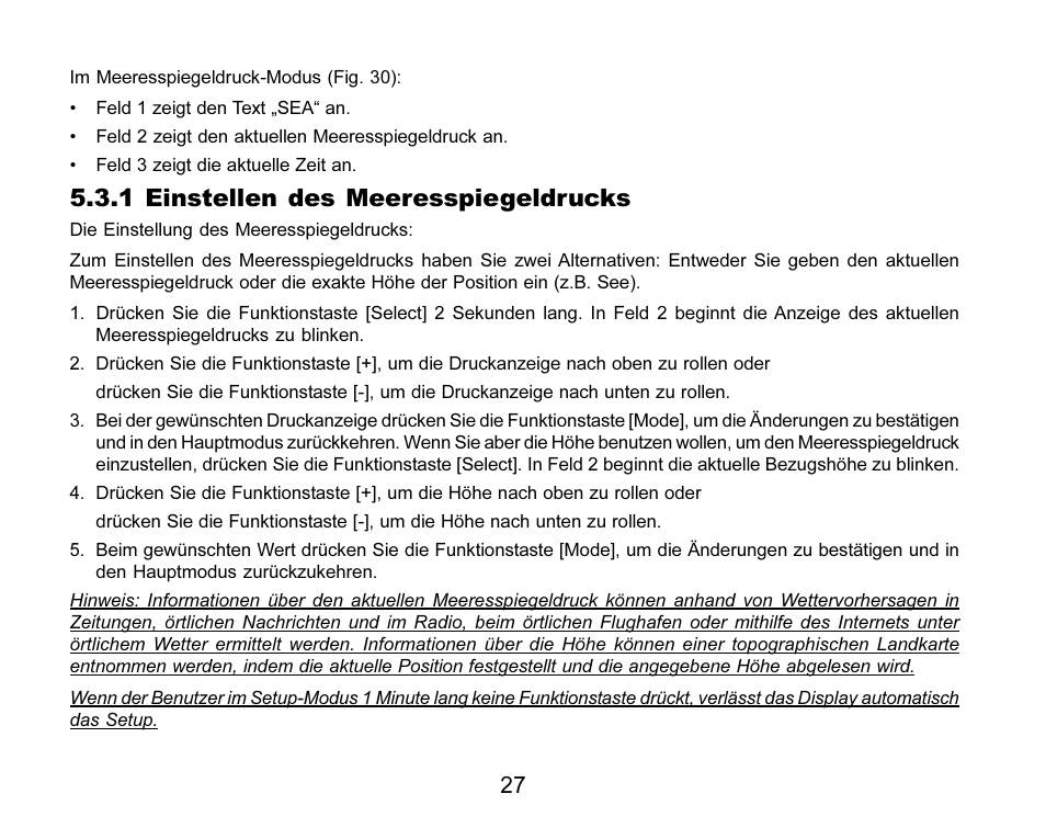 1 einstellen des meeresspiegeldrucks | SUUNTO MARINER | REGATTA | YACHTSMAN User Manual | Page 105 / 288