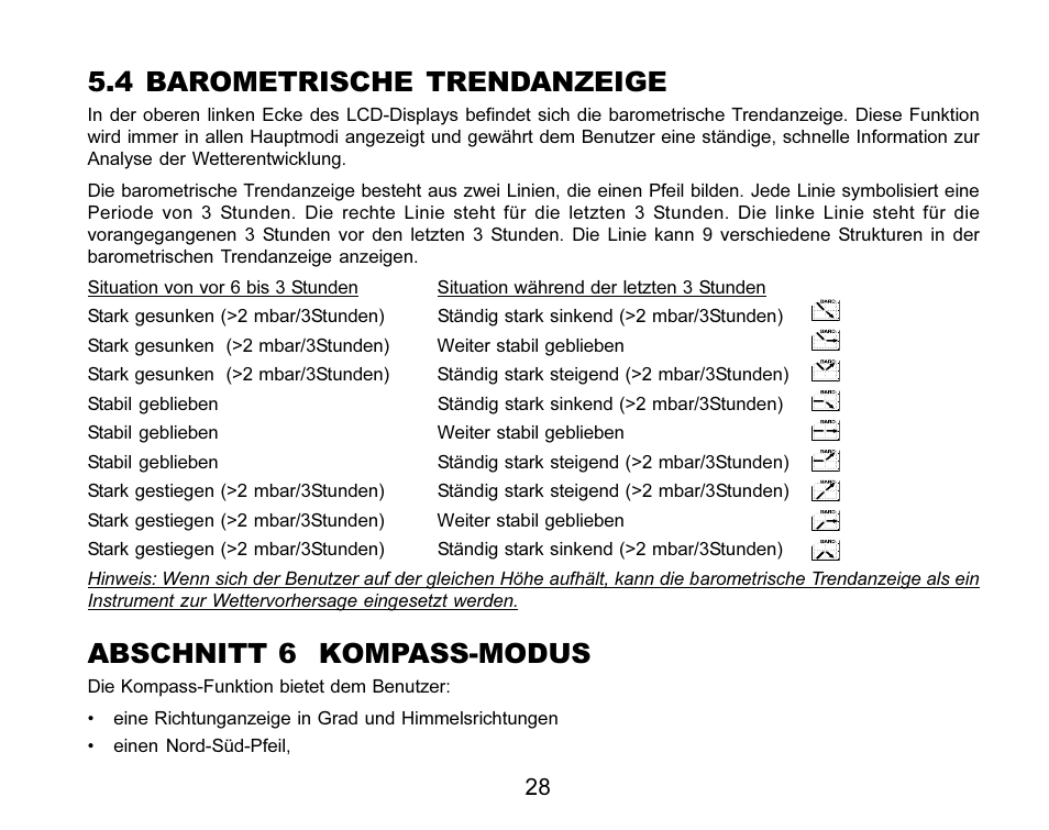 4 barometrische trendanzeige, Abschnitt 6 kompass-modus | SUUNTO MARINER | REGATTA | YACHTSMAN User Manual | Page 106 / 288