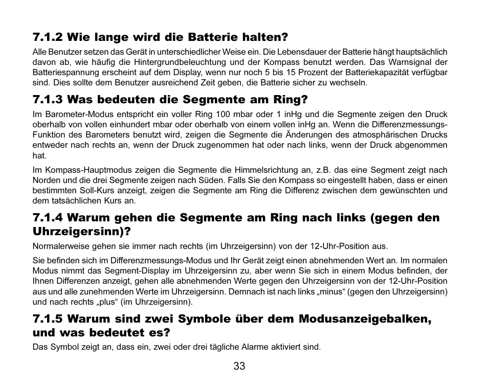 2 wie lange wird die batterie halten, 3 was bedeuten die segmente am ring | SUUNTO MARINER | REGATTA | YACHTSMAN User Manual | Page 111 / 288