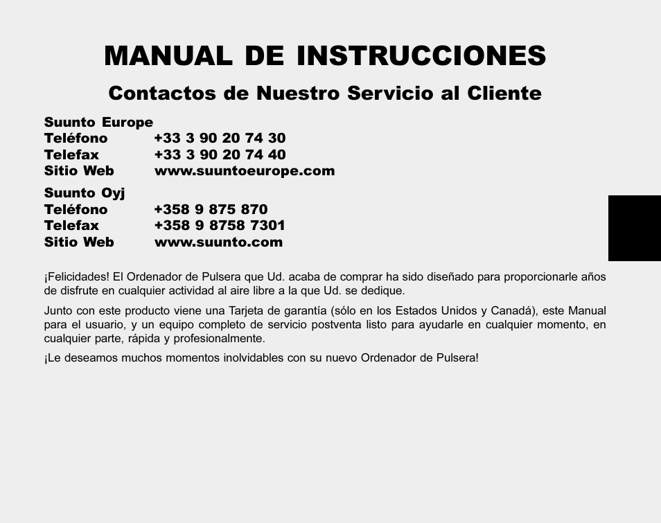 Manual de instrucciones, Contactos de nuestro servicio al cliente | SUUNTO MARINER | REGATTA | YACHTSMAN User Manual | Page 116 / 288