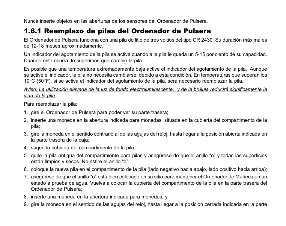 1 reemplazo de pilas del ordenador de pulsera | SUUNTO MARINER | REGATTA | YACHTSMAN User Manual | Page 125 / 288