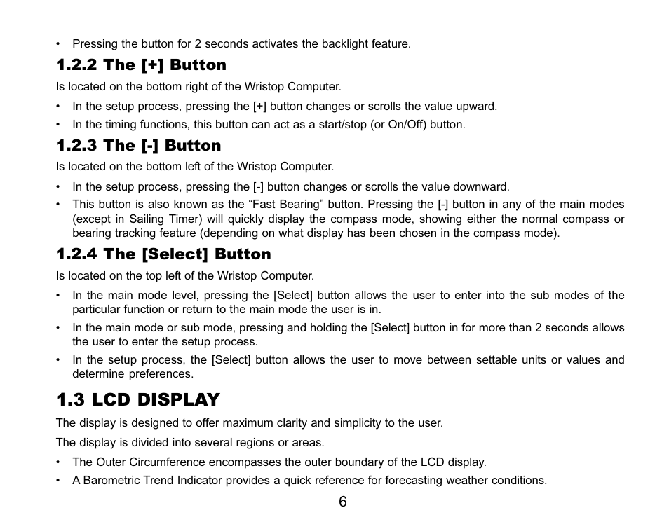 3 lcd display, 2 the [+] button, 3 the [-] button | 4 the [select] button | SUUNTO MARINER | REGATTA | YACHTSMAN User Manual | Page 13 / 288