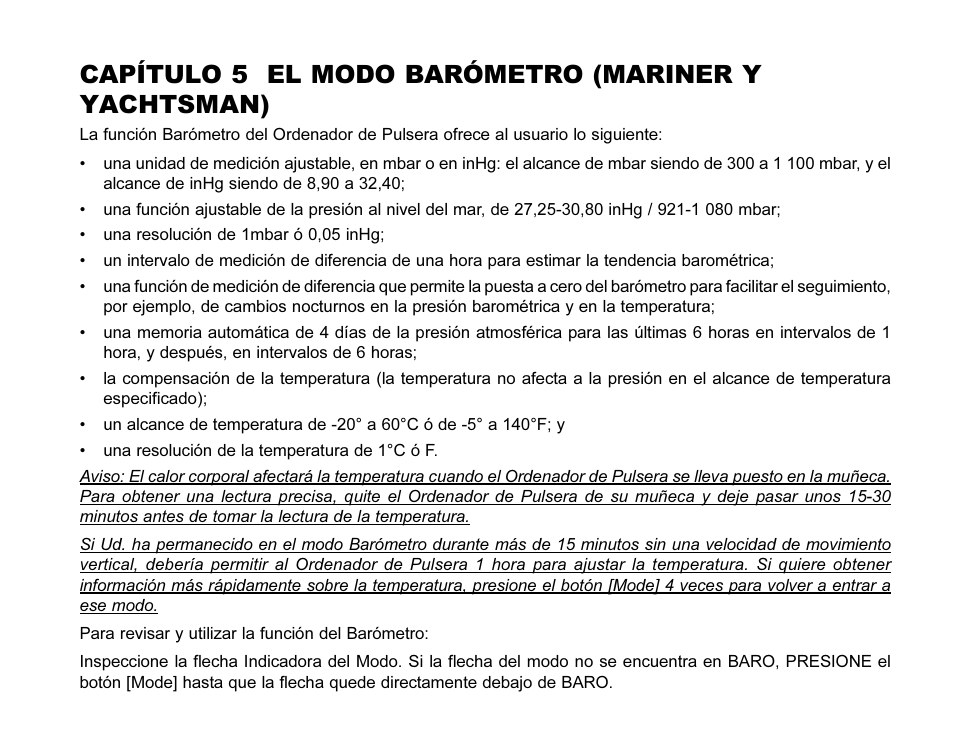 Capítulo 5 el modo barómetro (mariner y yachtsman) | SUUNTO MARINER | REGATTA | YACHTSMAN User Manual | Page 139 / 288