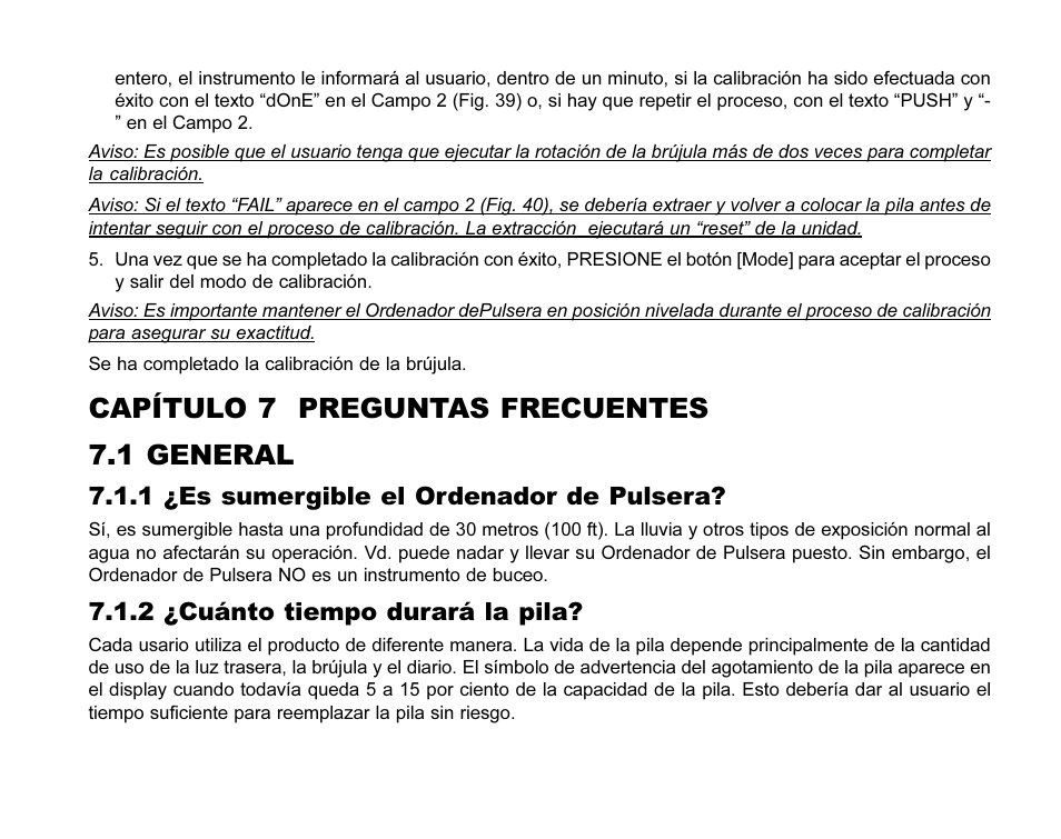 Capítulo 7 preguntas frecuentes 7.1 general, 1 ¿es sumergible el ordenador de pulsera, 2 ¿cuánto tiempo durará la pila | SUUNTO MARINER | REGATTA | YACHTSMAN User Manual | Page 147 / 288