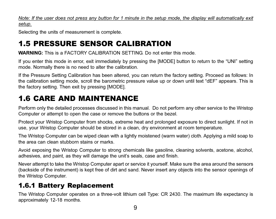 5 pressure sensor calibration, 6 care and maintenance, 1 battery replacement | SUUNTO MARINER | REGATTA | YACHTSMAN User Manual | Page 16 / 288