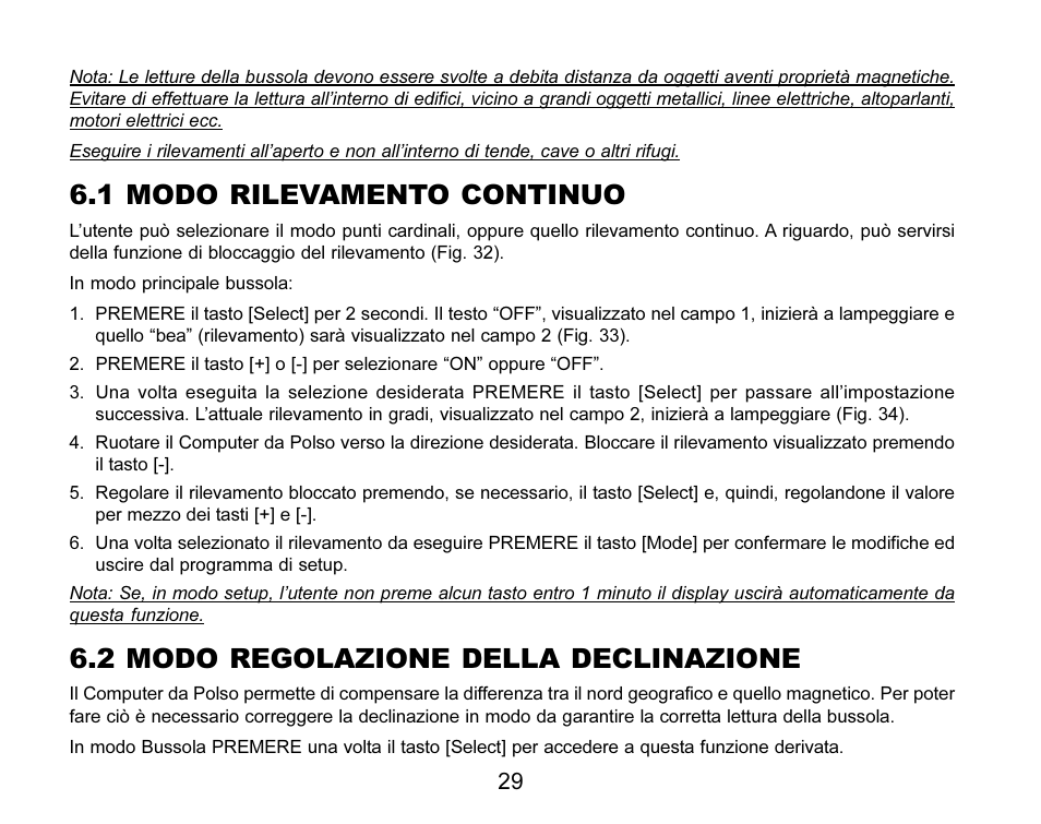 1 modo rilevamento continuo, 2 modo regolazione della declinazione | SUUNTO MARINER | REGATTA | YACHTSMAN User Manual | Page 181 / 288