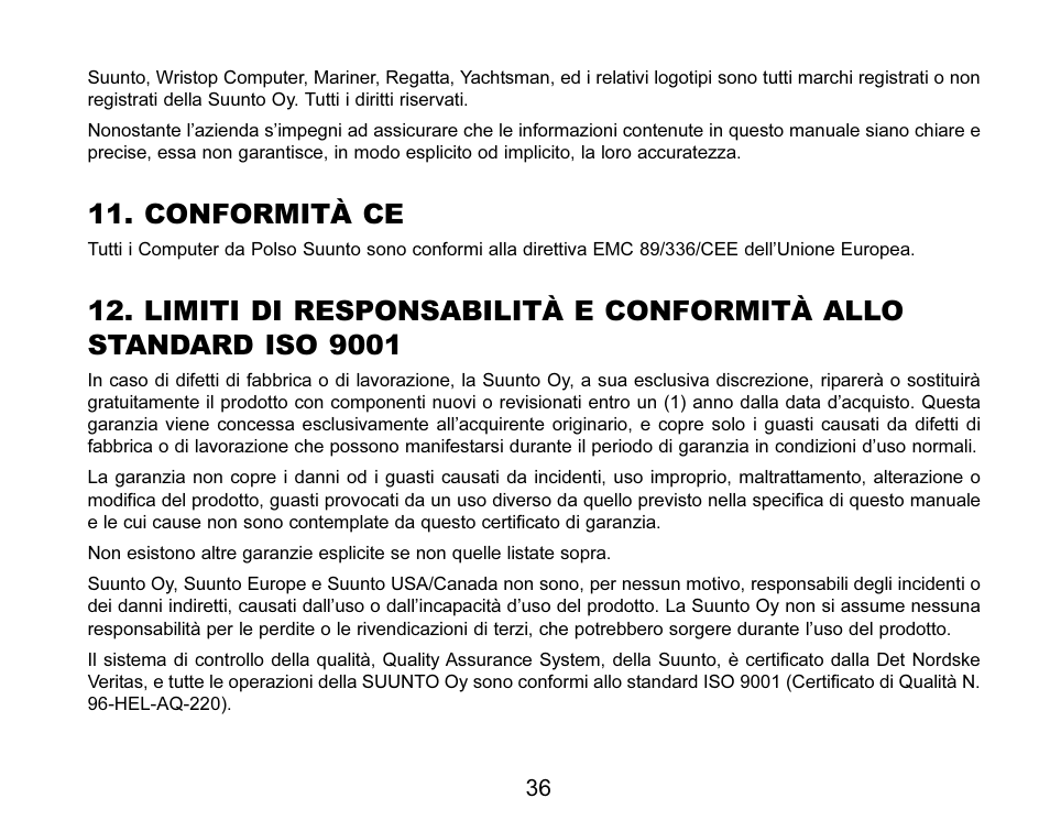 Conformità ce | SUUNTO MARINER | REGATTA | YACHTSMAN User Manual | Page 188 / 288