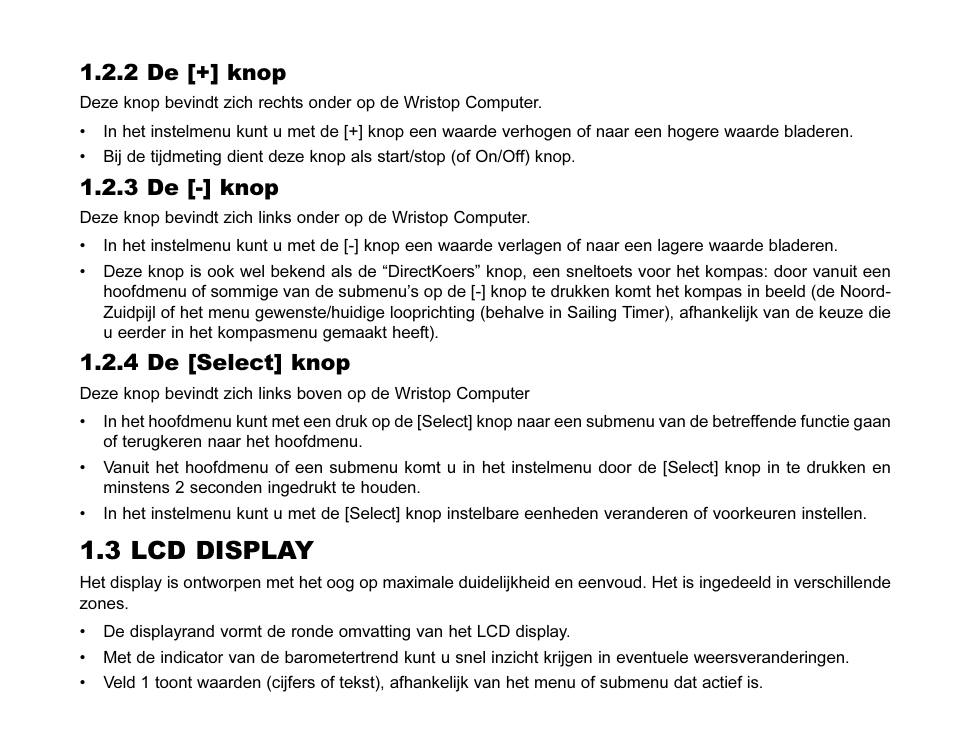 3 lcd display, 2 de [+] knop, 3 de [-] knop | 4 de [select] knop | SUUNTO MARINER | REGATTA | YACHTSMAN User Manual | Page 194 / 288