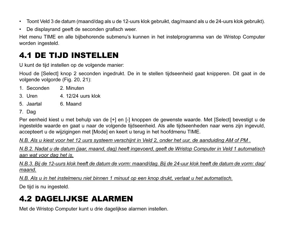 1 de tijd instellen, 2 dagelijkse alarmen | SUUNTO MARINER | REGATTA | YACHTSMAN User Manual | Page 205 / 288