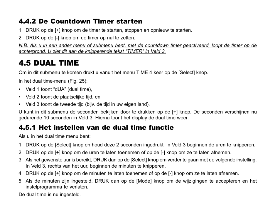 5 dual time, 2 de countdown timer starten, 1 het instellen van de dual time functie | SUUNTO MARINER | REGATTA | YACHTSMAN User Manual | Page 209 / 288