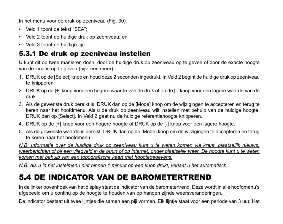 4 de indicator van de barometertrend, 1 de druk op zeeniveau instellen | SUUNTO MARINER | REGATTA | YACHTSMAN User Manual | Page 213 / 288