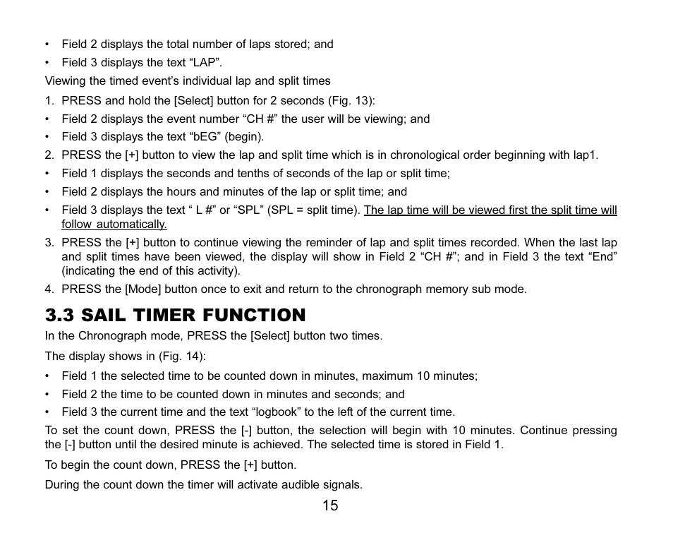 3 sail timer function | SUUNTO MARINER | REGATTA | YACHTSMAN User Manual | Page 22 / 288