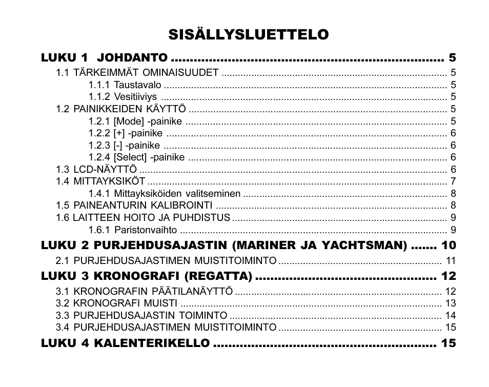 Sisällysluettelo | SUUNTO MARINER | REGATTA | YACHTSMAN User Manual | Page 224 / 288