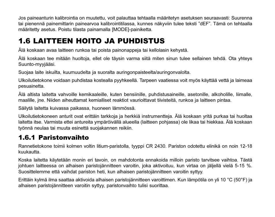 6 laitteen hoito ja puhdistus, 1 paristonvaihto | SUUNTO MARINER | REGATTA | YACHTSMAN User Manual | Page 231 / 288