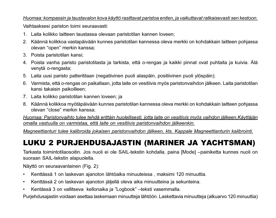 Luku 2 purjehdusajastin (mariner ja yachtsman) | SUUNTO MARINER | REGATTA | YACHTSMAN User Manual | Page 232 / 288