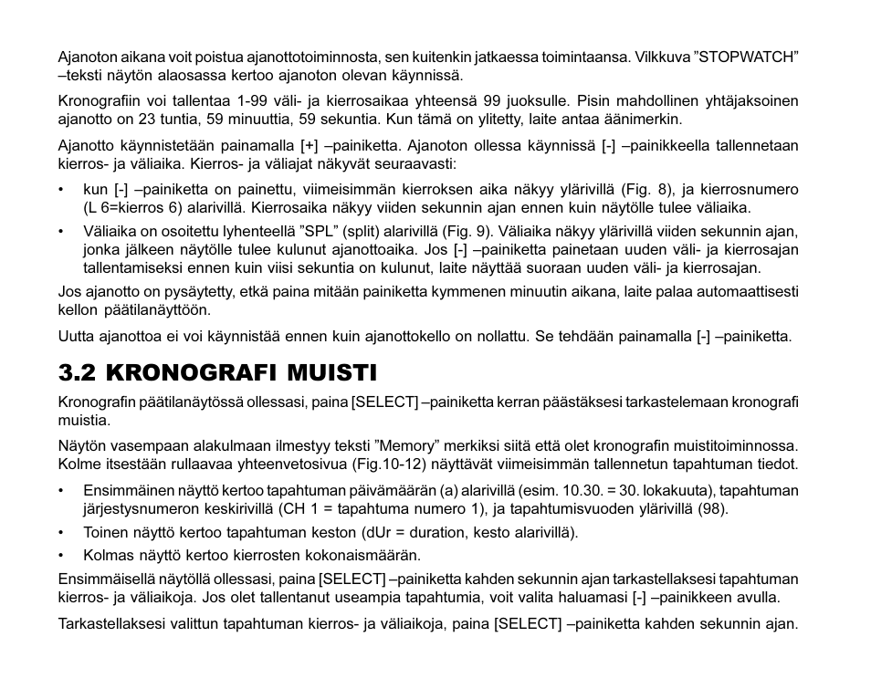 2 kronografi muisti | SUUNTO MARINER | REGATTA | YACHTSMAN User Manual | Page 235 / 288