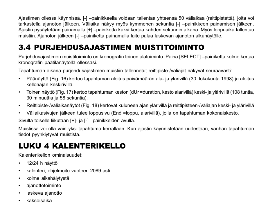 4 purjehdusajastimen muistitoiminto, Luku 4 kalenterikello | SUUNTO MARINER | REGATTA | YACHTSMAN User Manual | Page 237 / 288