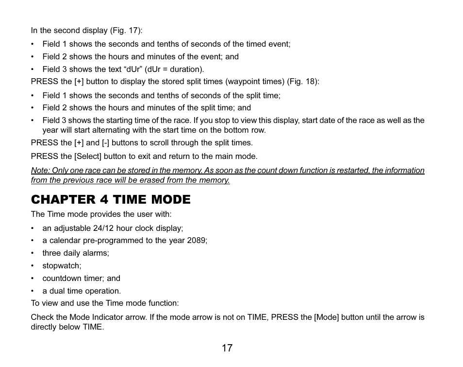 Chapter 4 time mode | SUUNTO MARINER | REGATTA | YACHTSMAN User Manual | Page 24 / 288