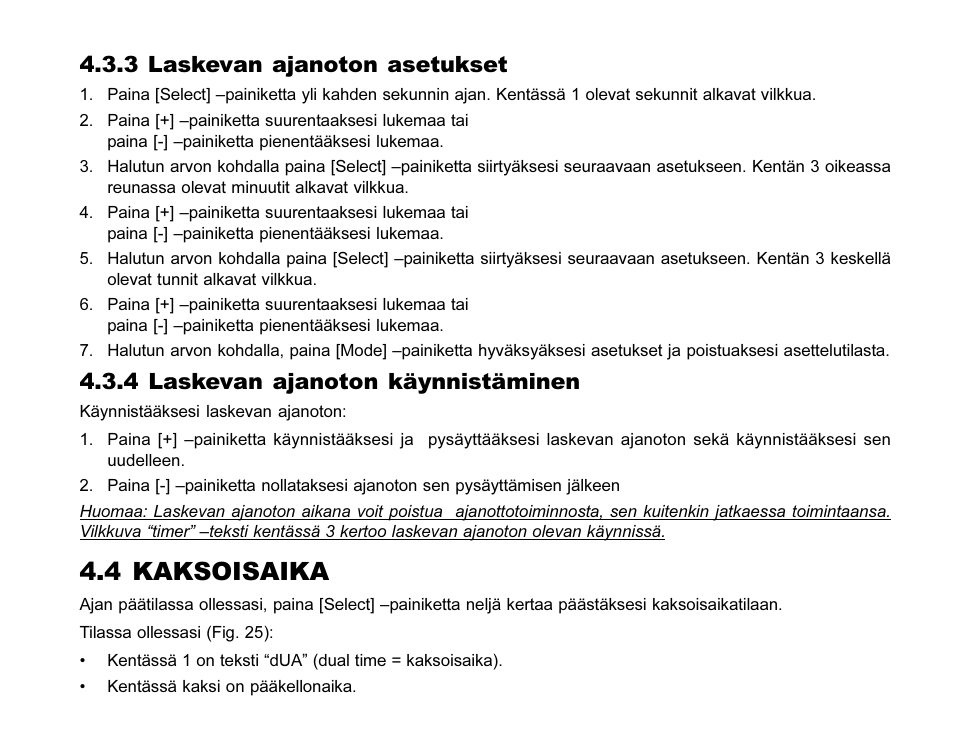 4 kaksoisaika, 3 laskevan ajanoton asetukset, 4 laskevan ajanoton käynnistäminen | SUUNTO MARINER | REGATTA | YACHTSMAN User Manual | Page 242 / 288