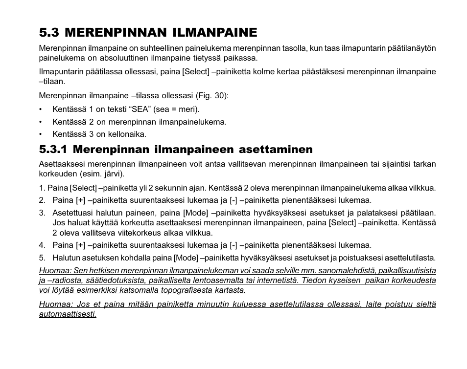 3 merenpinnan ilmanpaine, 1 merenpinnan ilmanpaineen asettaminen | SUUNTO MARINER | REGATTA | YACHTSMAN User Manual | Page 246 / 288