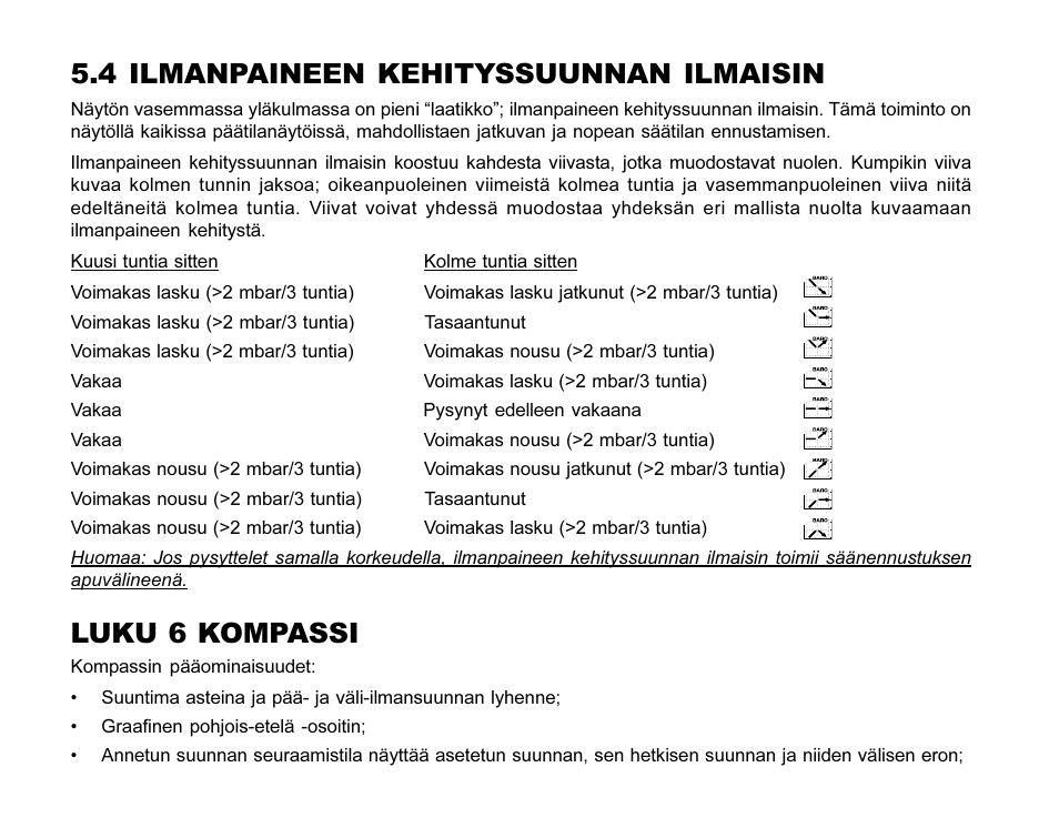 4 ilmanpaineen kehityssuunnan ilmaisin, Luku 6 kompassi | SUUNTO MARINER | REGATTA | YACHTSMAN User Manual | Page 247 / 288