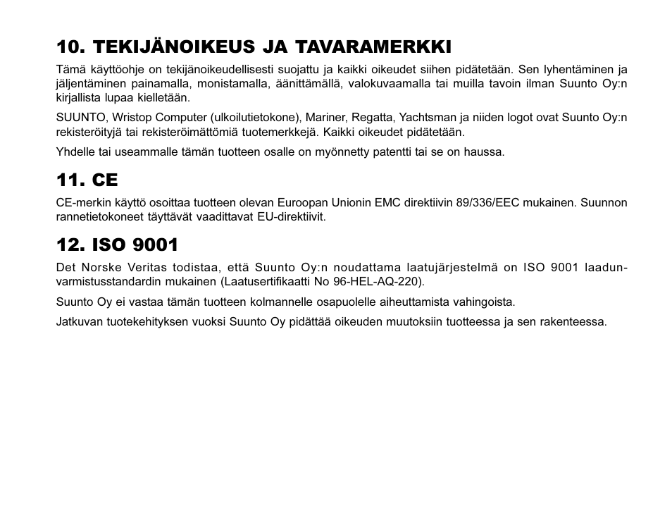 Tekijänoikeus ja tavaramerkki, Iso 9001 | SUUNTO MARINER | REGATTA | YACHTSMAN User Manual | Page 254 / 288