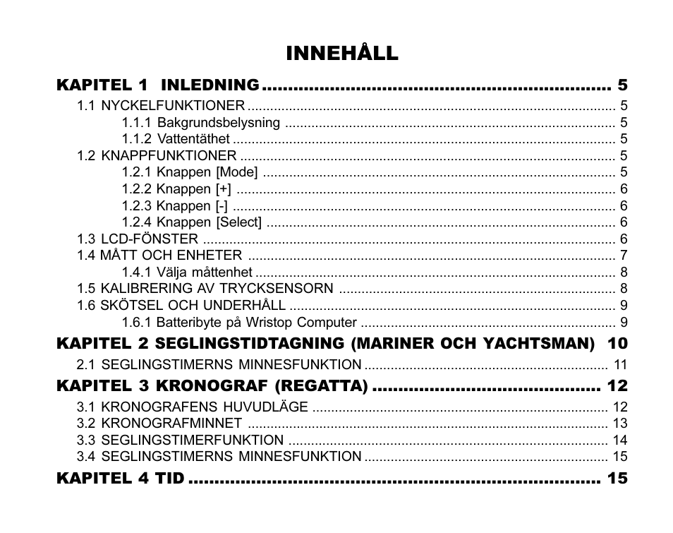 Innehåll | SUUNTO MARINER | REGATTA | YACHTSMAN User Manual | Page 256 / 288