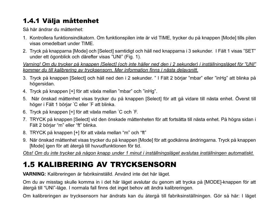 5 kalibrering av trycksensorn, 1 välja måttenhet | SUUNTO MARINER | REGATTA | YACHTSMAN User Manual | Page 262 / 288