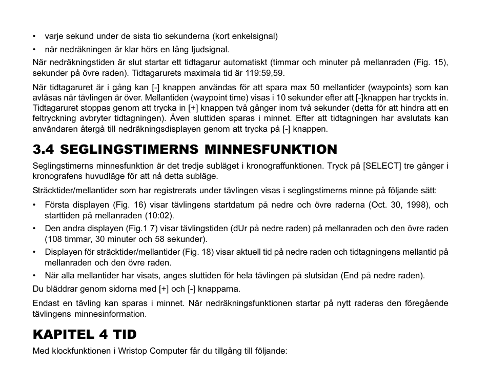 4 seglingstimerns minnesfunktion, Kapitel 4 tid | SUUNTO MARINER | REGATTA | YACHTSMAN User Manual | Page 269 / 288