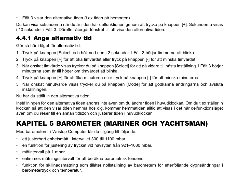 Kapitel 5 barometer (mariner och yachtsman), 1 ange alternativ tid | SUUNTO MARINER | REGATTA | YACHTSMAN User Manual | Page 275 / 288