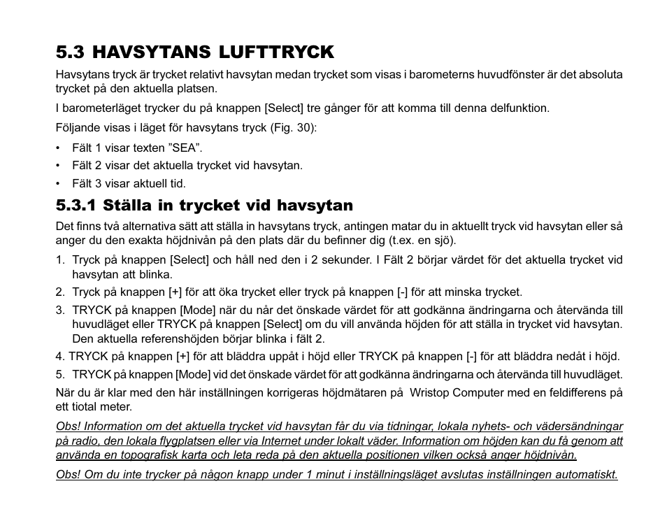 3 havsytans lufttryck, 1 ställa in trycket vid havsytan | SUUNTO MARINER | REGATTA | YACHTSMAN User Manual | Page 278 / 288