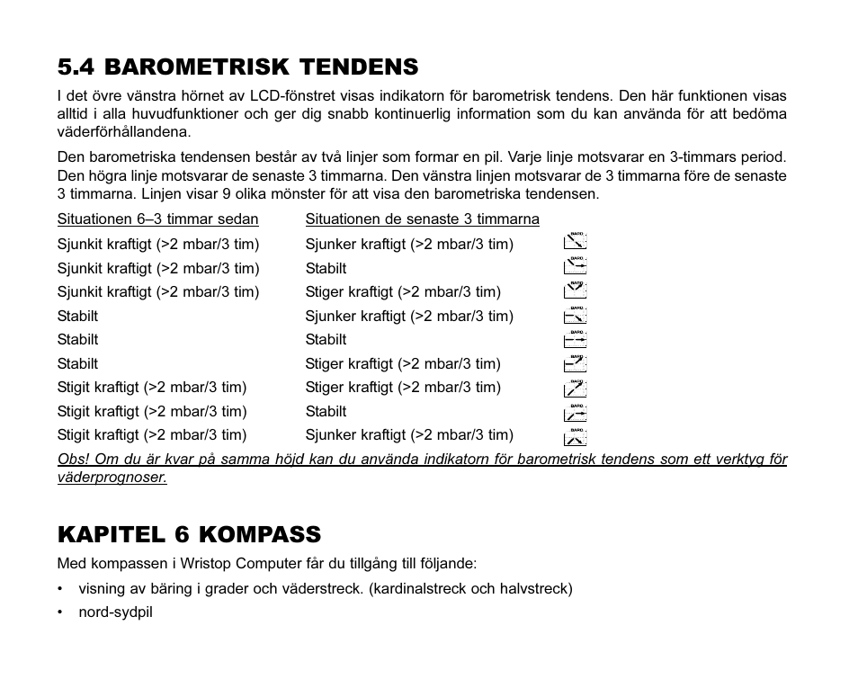 4 barometrisk tendens, Kapitel 6 kompass | SUUNTO MARINER | REGATTA | YACHTSMAN User Manual | Page 279 / 288