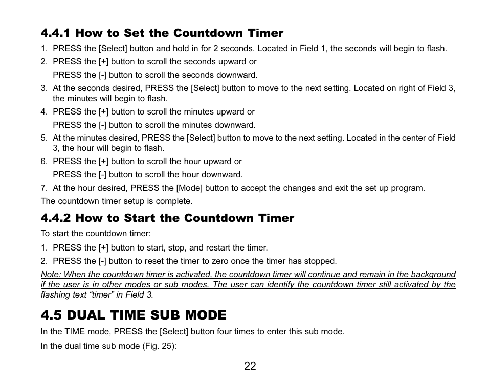 5 dual time sub mode, 1 how to set the countdown timer, 2 how to start the countdown timer | SUUNTO MARINER | REGATTA | YACHTSMAN User Manual | Page 29 / 288