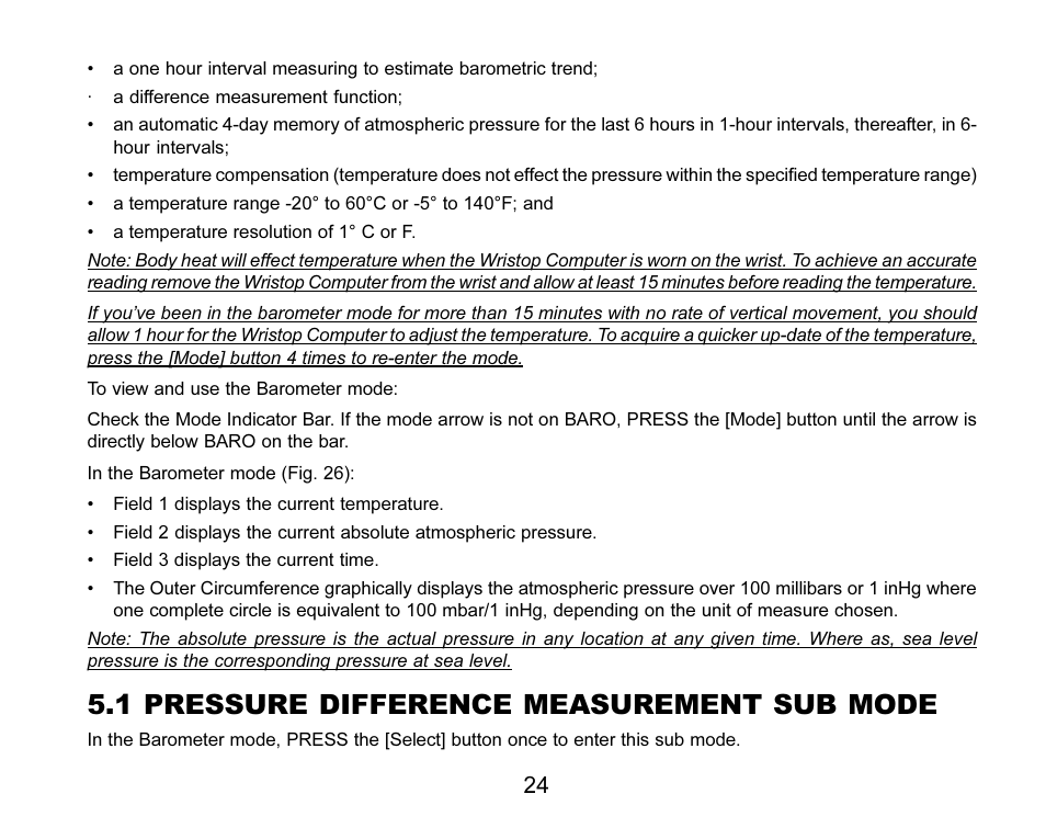 1 pressure difference measurement sub mode | SUUNTO MARINER | REGATTA | YACHTSMAN User Manual | Page 31 / 288