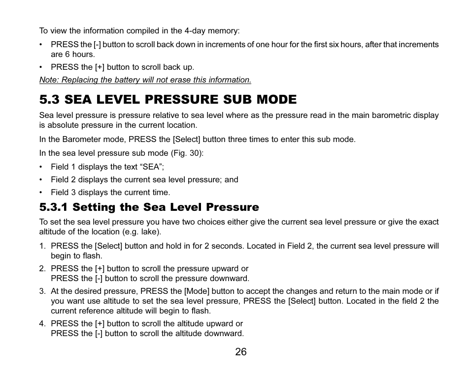 3 sea level pressure sub mode, 1 setting the sea level pressure | SUUNTO MARINER | REGATTA | YACHTSMAN User Manual | Page 33 / 288