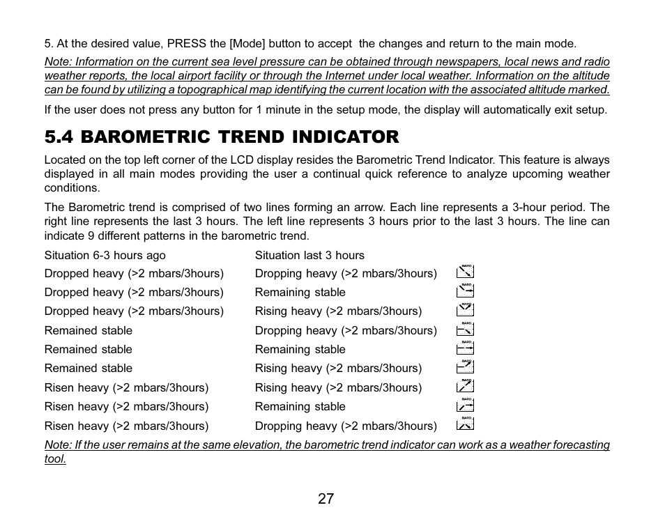 4 barometric trend indicator | SUUNTO MARINER | REGATTA | YACHTSMAN User Manual | Page 34 / 288