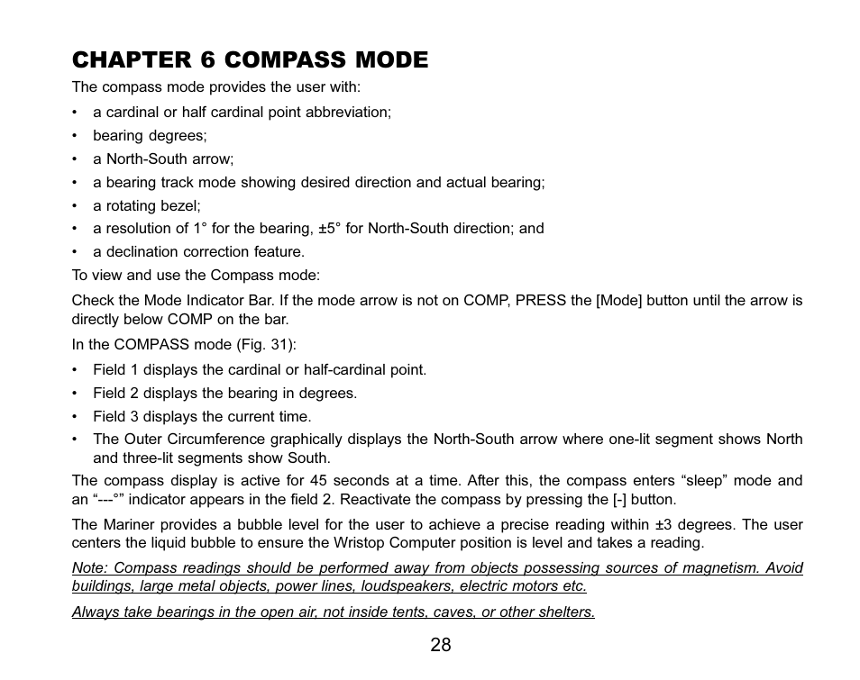 Chapter 6 compass mode | SUUNTO MARINER | REGATTA | YACHTSMAN User Manual | Page 35 / 288