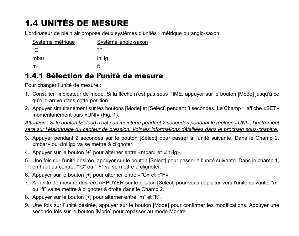 4 unités de mesure, 1 sélection de lunité de mesure | SUUNTO MARINER | REGATTA | YACHTSMAN User Manual | Page 51 / 288