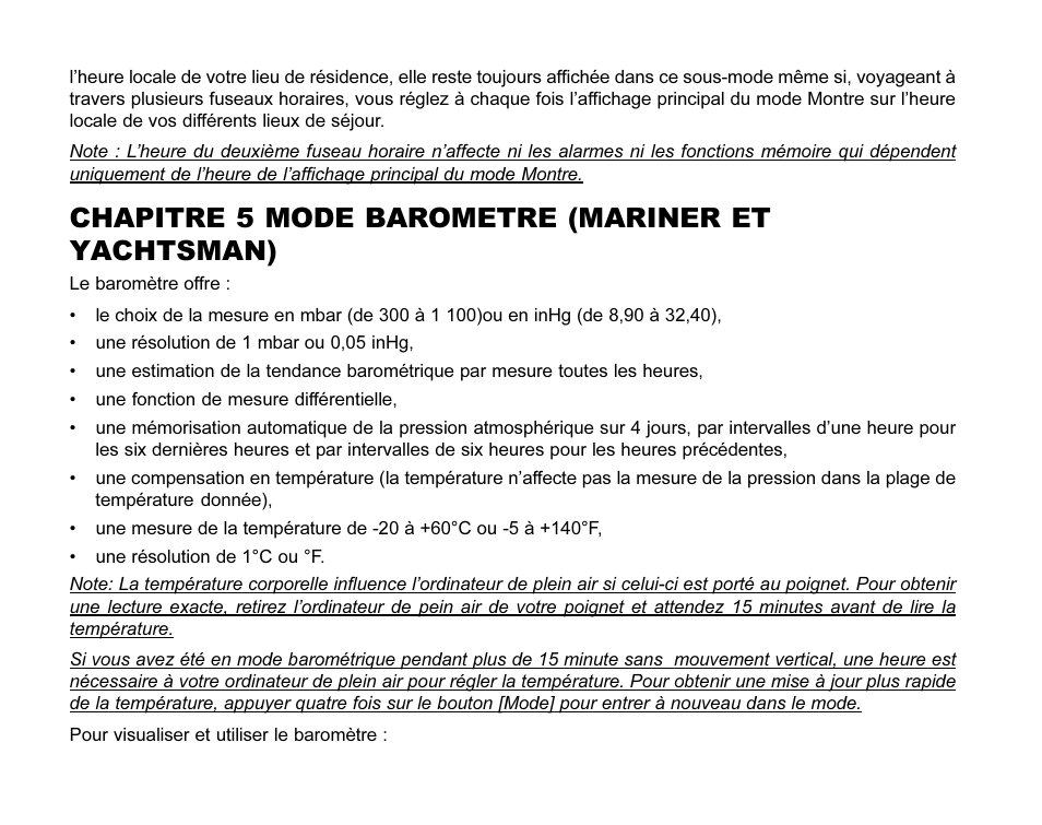 Chapitre 5 mode barometre (mariner et yachtsman) | SUUNTO MARINER | REGATTA | YACHTSMAN User Manual | Page 66 / 288