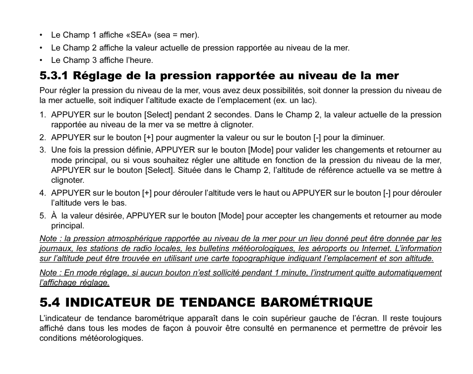 4 indicateur de tendance barométrique | SUUNTO MARINER | REGATTA | YACHTSMAN User Manual | Page 69 / 288